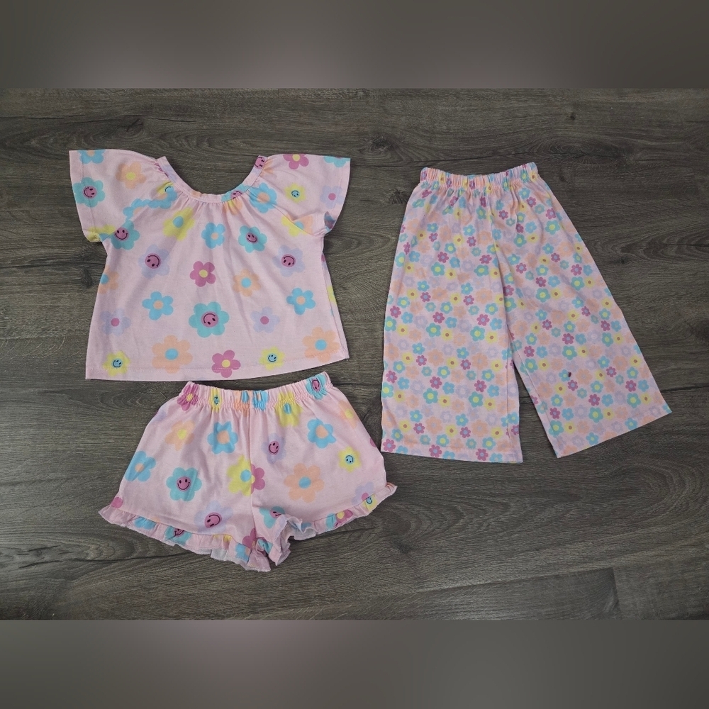Pink Floral 3-Piece Girls Pajama Set Size 3t